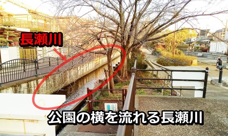 公園の横を流れる長瀬川